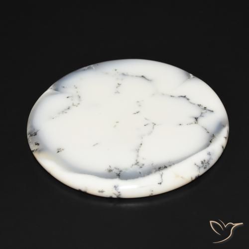 Ágata dendrítica Blanco con negro natural de 112.10 ct, Redondo, Opaco