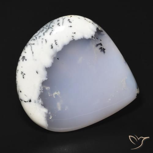 Ágata dendrítica Blanco con negro natural de 62.65 ct, En forma de pera, Translúcido