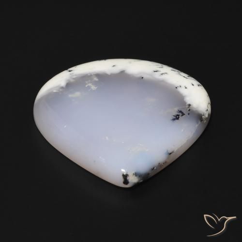 Ágata dendrítica Blanco con negro natural de 62.65 ct, En forma de pera, Translúcido