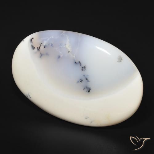Ágata dendrítica Blanco con negro natural de 144.19 ct, Ovalada, Opaco