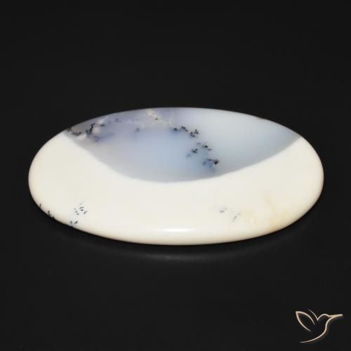 Ágata dendrítica Blanco con negro natural de 144.19 ct, Ovalada, Opaco