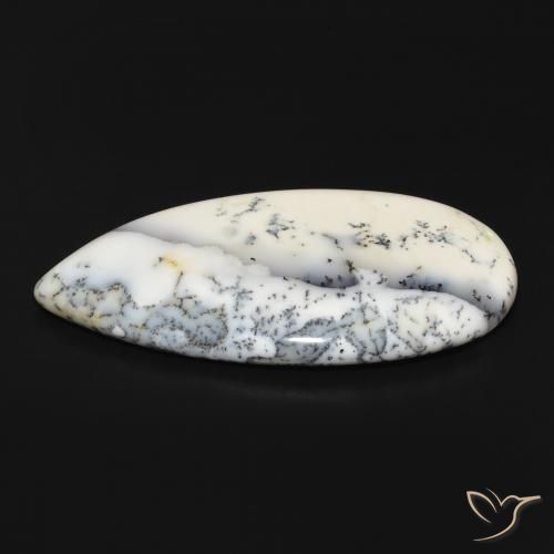 Ágata dendrítica Blanco con negro natural de 53.84 ct, En forma de pera, Opaco