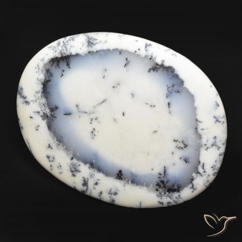 Ágata dendrítica Blanco con negro natural de 215.80 ct, Ovalada, Opaco