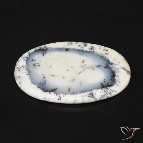 Ágata dendrítica Blanco con negro natural de 215.80 ct, Ovalada, Opaco