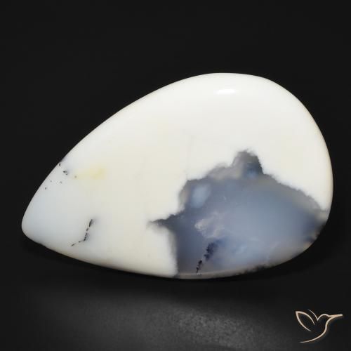 Ágata dendrítica Blanco con negro natural de 66.10 ct, En forma de pera, Opaco