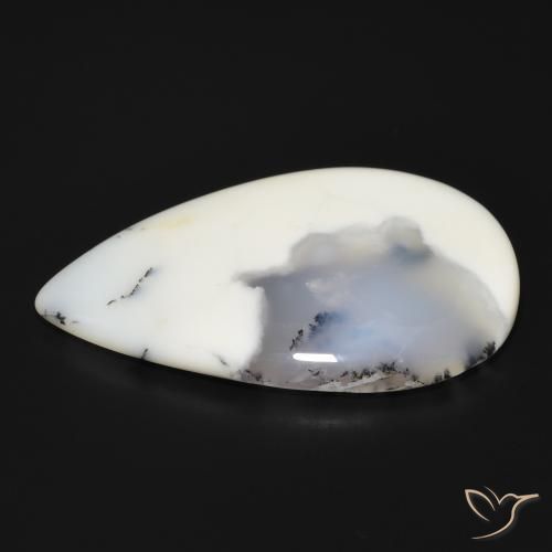 Ágata dendrítica Blanco con negro natural de 66.10 ct, En forma de pera, Opaco