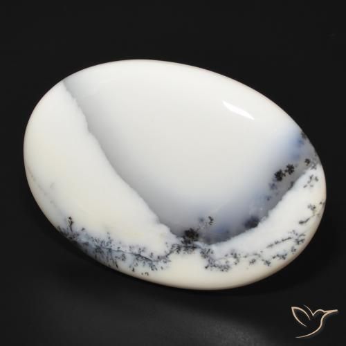 Ágata dendrítica Blanco con negro natural de 83.43 ct, Ovalada, Opaco