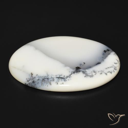 Ágata dendrítica Blanco con negro natural de 83.43 ct, Ovalada, Opaco