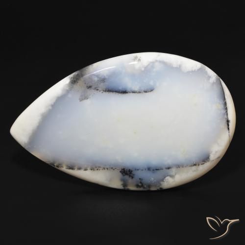 195.90ct Natural Blanco con negro Ágata dendrítica, En forma de pera, Opaco