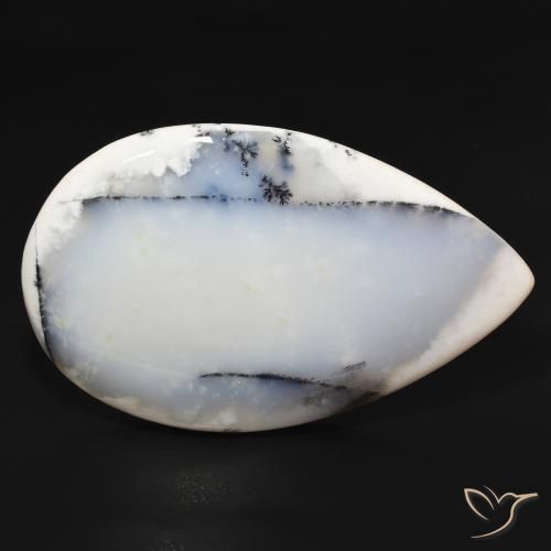 Ágata dendrítica Blanco con negro natural de 195.90 ct, En forma de pera, Opaco