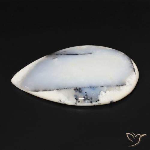 Ágata dendrítica Blanco con negro natural de 195.90 ct, En forma de pera, Opaco