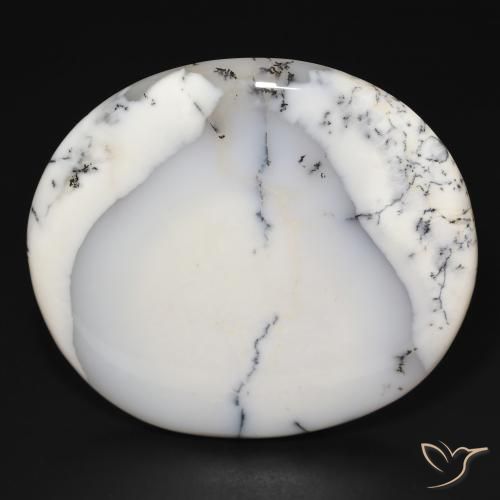 169.76ct Natural Blanco con negro Ágata dendrítica, Ovalada, Opaco