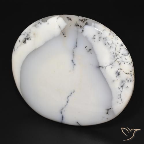 Ágata dendrítica Blanco con negro natural de 169.76 ct, Ovalada, Opaco