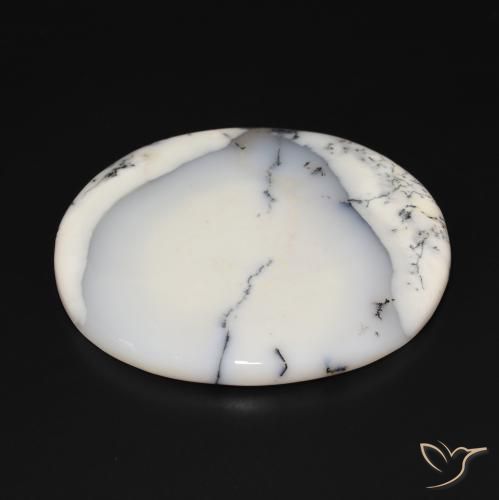 Ágata dendrítica Blanco con negro natural de 169.76 ct, Ovalada, Opaco