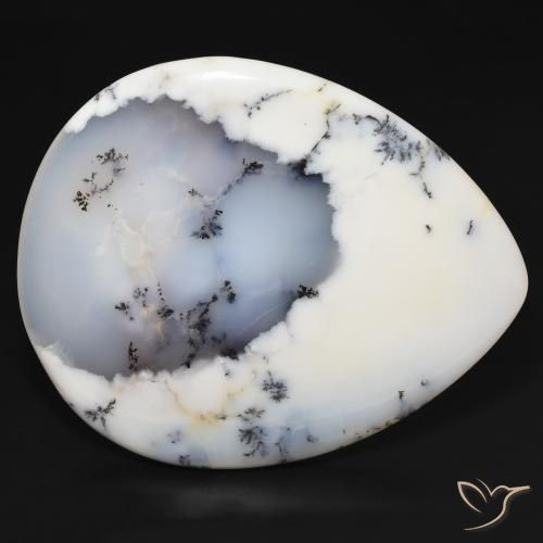 Ágata dendrítica Blanco con negro natural de 159.38 ct, En forma de pera, Opaco