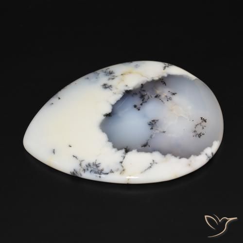 Ágata dendrítica Blanco con negro natural de 159.38 ct, En forma de pera, Opaco