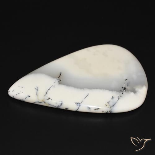 Ágata dendrítica Blanco con negro natural de 113.87 ct, En forma de pera, Opaco