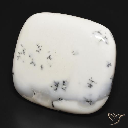 Ágata dendrítica Blanco con negro natural de 43.27 ct, Forma Cojín, Opaco