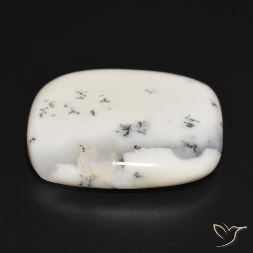Ágata dendrítica Blanco con negro natural de 43.27 ct, Forma Cojín, Opaco