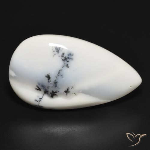 Ágata dendrítica Blanco con negro natural de 29.30 ct, En forma de pera, Opaco