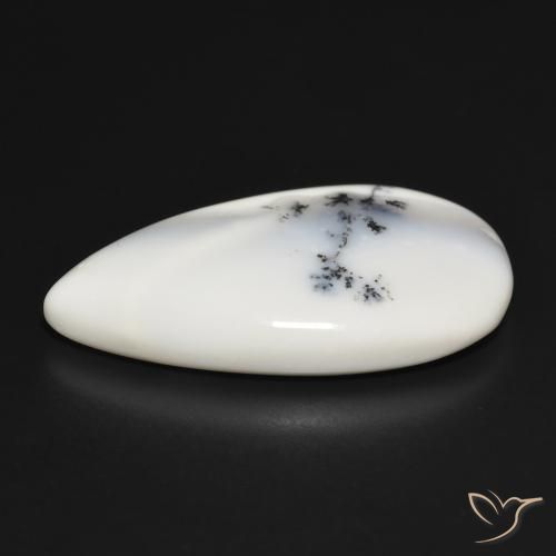Ágata dendrítica Blanco con negro natural de 29.30 ct, En forma de pera, Opaco