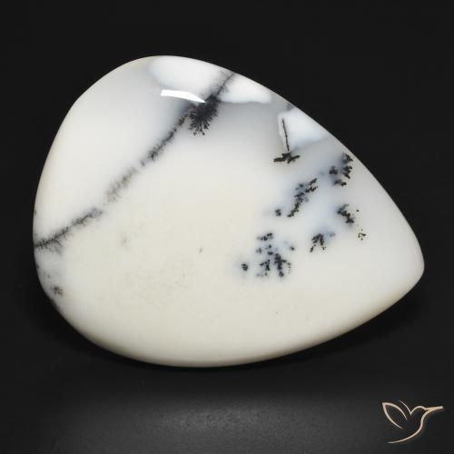Ágata dendrítica Blanco con negro natural de 31.45 ct, En forma de pera, Opaco