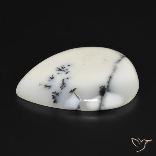 Ágata dendrítica Blanco con negro natural de 31.45 ct, En forma de pera, Opaco