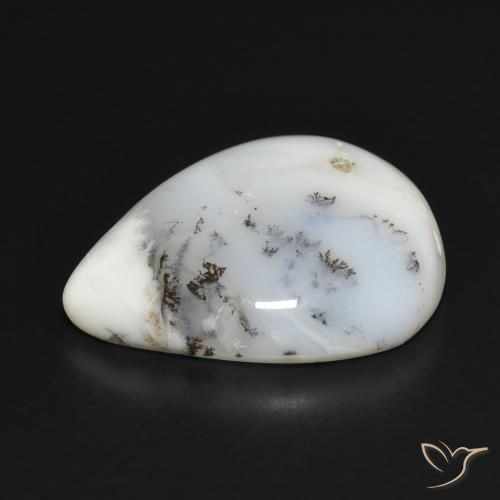Ágata dendrítica Blanco con negro natural de 20.76 ct, En forma de pera, Opaco