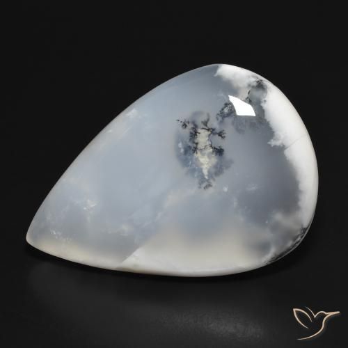 Ágata dendrítica Blanco con negro natural de 31.41 ct, En forma de pera, Translúcido