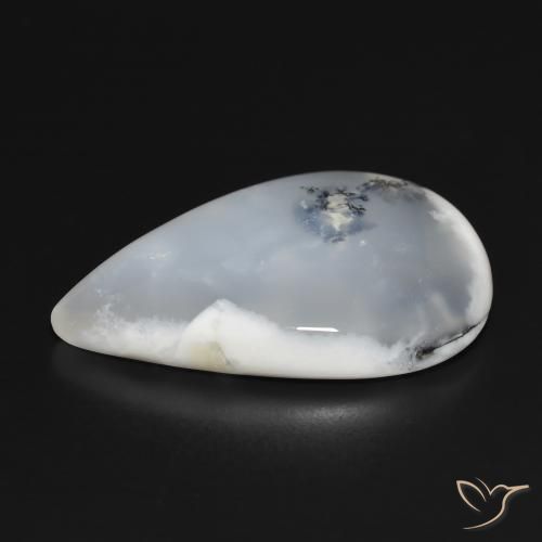 Ágata dendrítica Blanco con negro natural de 31.41 ct, En forma de pera, Translúcido