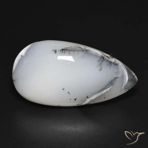 Ágata dendrítica Blanco con negro natural de 28.02 ct, En forma de pera, Opaco