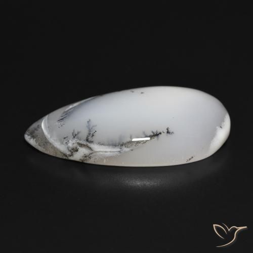 Ágata dendrítica Blanco con negro natural de 28.02 ct, En forma de pera, Opaco