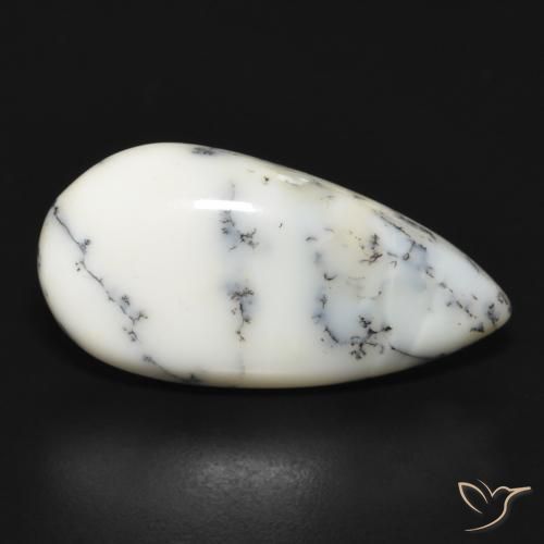Ágata dendrítica Blanco con negro natural de 11.14 ct, En forma de pera, Opaco