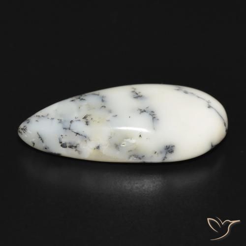 Ágata dendrítica Blanco con negro natural de 11.14 ct, En forma de pera, Opaco