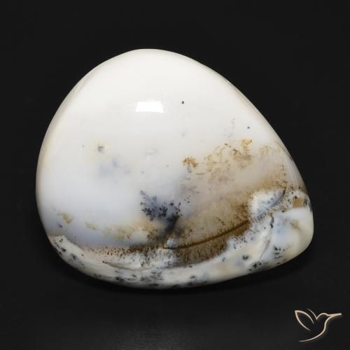 Ágata dendrítica Blanco con negro natural de 24.75 ct, En forma de pera, Opaco