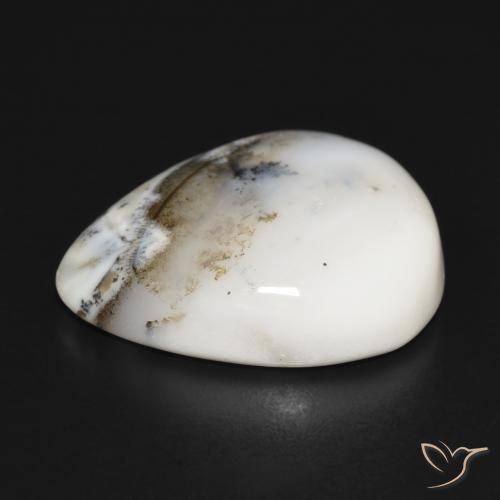 Ágata dendrítica Blanco con negro natural de 24.75 ct, En forma de pera, Opaco