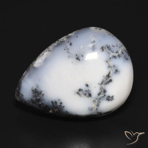 15.20ct Natural Blanco con negro Ágata dendrítica, En forma de pera, Opaco