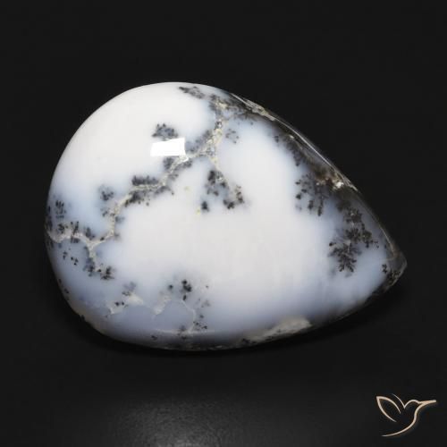 Ágata dendrítica Blanco con negro natural de 15.20 ct, En forma de pera, Opaco
