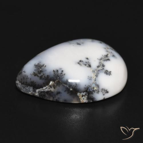 Ágata dendrítica Blanco con negro natural de 15.20 ct, En forma de pera, Opaco