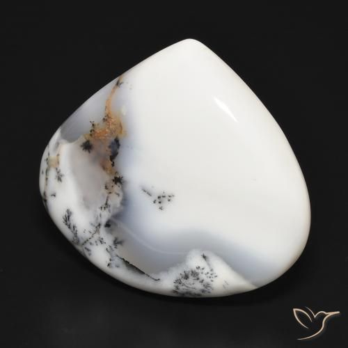 Ágata dendrítica Blanco con negro natural de 34.61 ct, En forma de pera, Opaco