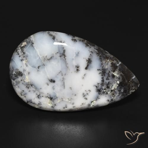 Ágata dendrítica Blanco con negro natural de 29.38 ct, En forma de pera, Opaco