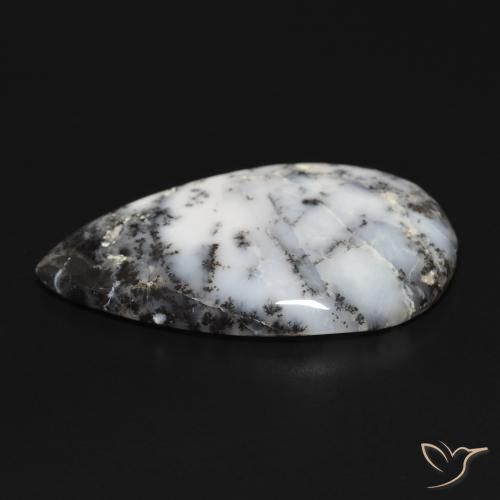 Ágata dendrítica Blanco con negro natural de 29.38 ct, En forma de pera, Opaco