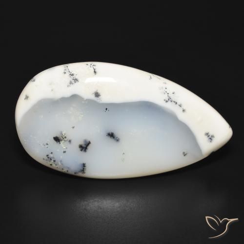 Ágata dendrítica Blanco con negro natural de 32.04 ct, En forma de pera, Opaco