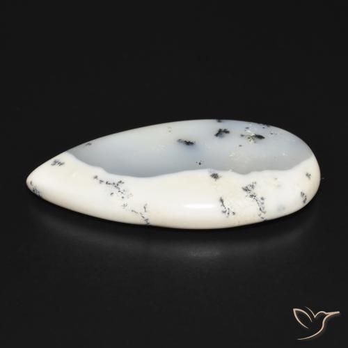 Ágata dendrítica Blanco con negro natural de 32.04 ct, En forma de pera, Opaco