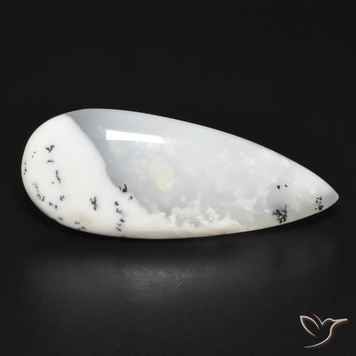 Ágata dendrítica Blanco con negro natural de 20.07 ct, En forma de pera, Translúcido