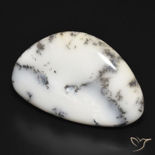 Ágata dendrítica Blanco con negro natural de 31.47 ct, Elegante, Opaco