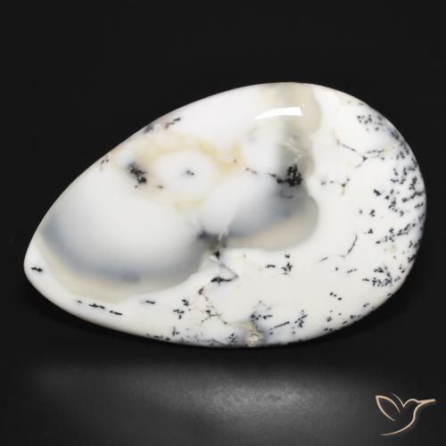 37.20ct Natural Blanco con negro Ágata dendrítica, En forma de pera, Opaco