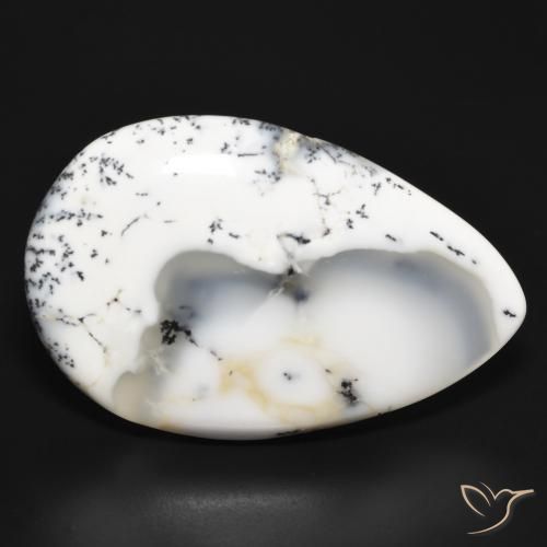 Ágata dendrítica Blanco con negro natural de 37.20 ct, En forma de pera, Opaco