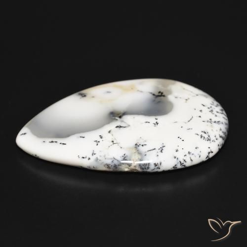 Ágata dendrítica Blanco con negro natural de 37.20 ct, En forma de pera, Opaco