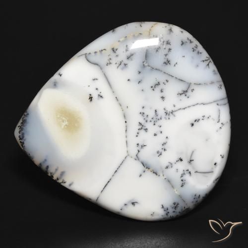 Ágata Dendrítica Blanco con negro natural de 32.35 ct, En forma de pera, Opaco